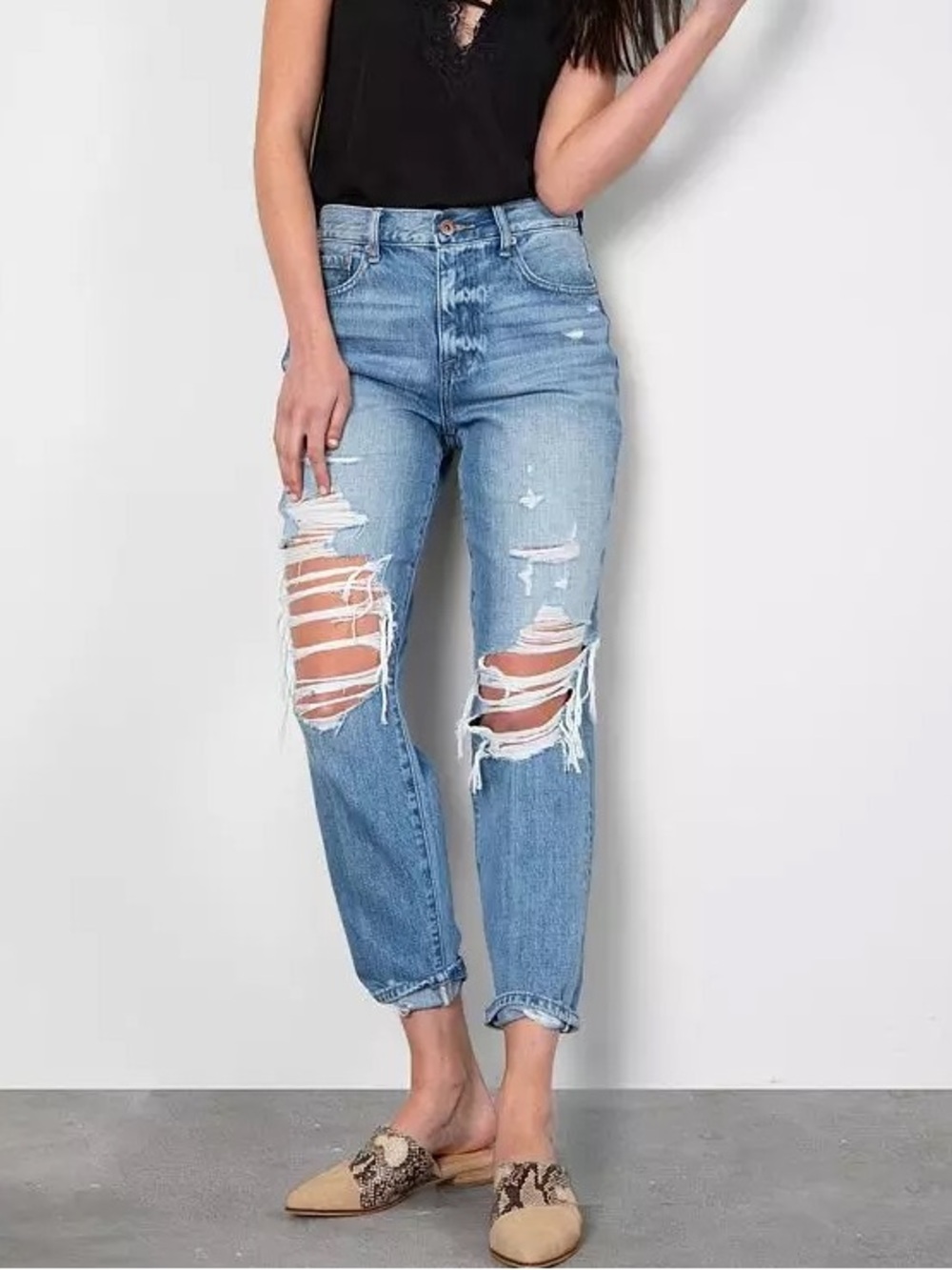 Pistola Presley high rise relaxed denim jeans distressed ankle